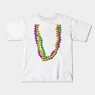 Mardi Gras Bead Necklaces in Purple, Green and Gold (White Background) Kids T-Shirt